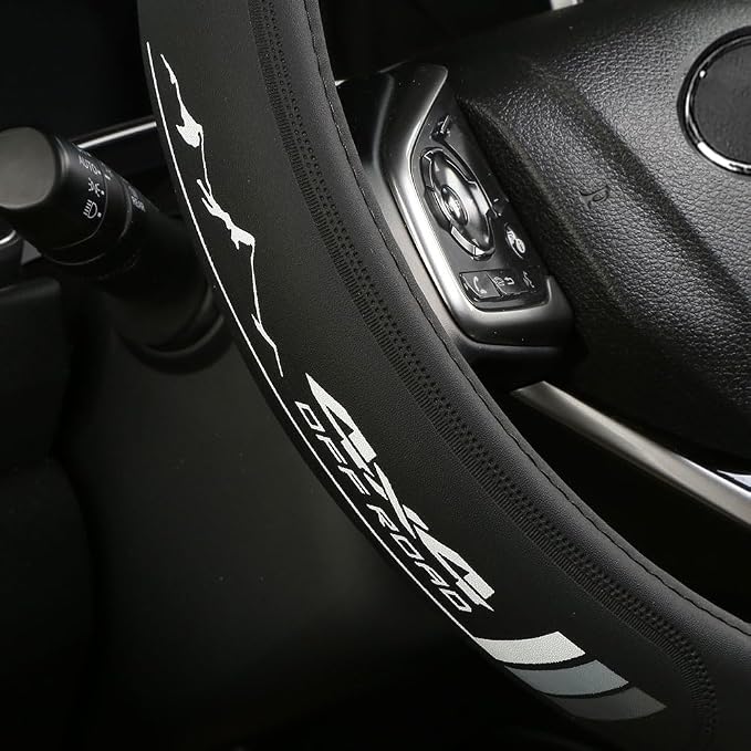 Premium Leather Steering Wheel Cover Compatible with Toyota Tundra Highlander Sequoia Tacoma 4Runner,Non-Slip, Breathable 15-16.5 inch -Gray