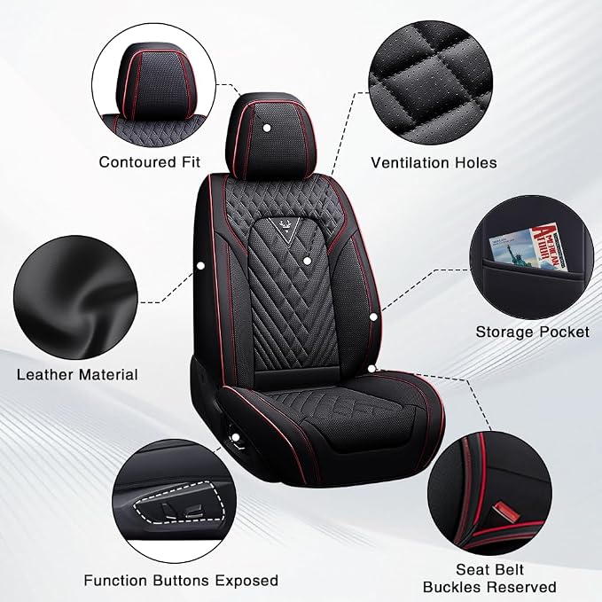 Fit for Toyota Tacoma Seat Covers 2001-2026,Premium Leather, 360° Full Protection, Thick Padding & Memory Foam, Waterproof & Stain-Resistant Car Seat Cover (5 Seat,Black&Red)