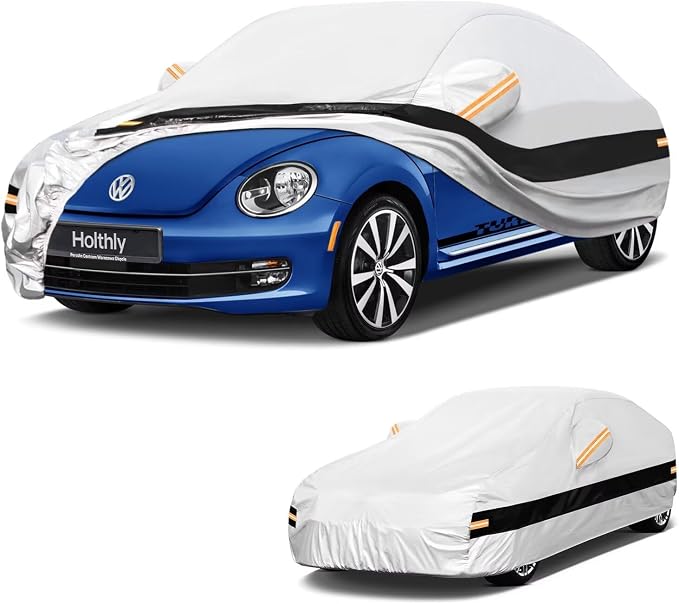 10 Layers Sedan/Coupe Car Cover Custom Fit for Volkswagen Beetle (1938-2019), Waterproof All Weather for Automobiles, Outdoor Full Cover Sun Dust Rain Protection with Cotton. Silver