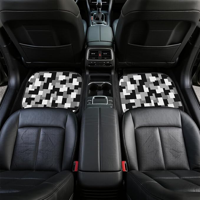 White Grey Black Car Floor Mats Blocky Abstract Retro Pixel Carpet Front Rear Carpets Mat Decorative Car Floor Carpets Non-Slip Auto Car Accessories Universal Fit Car Accessories for Truck