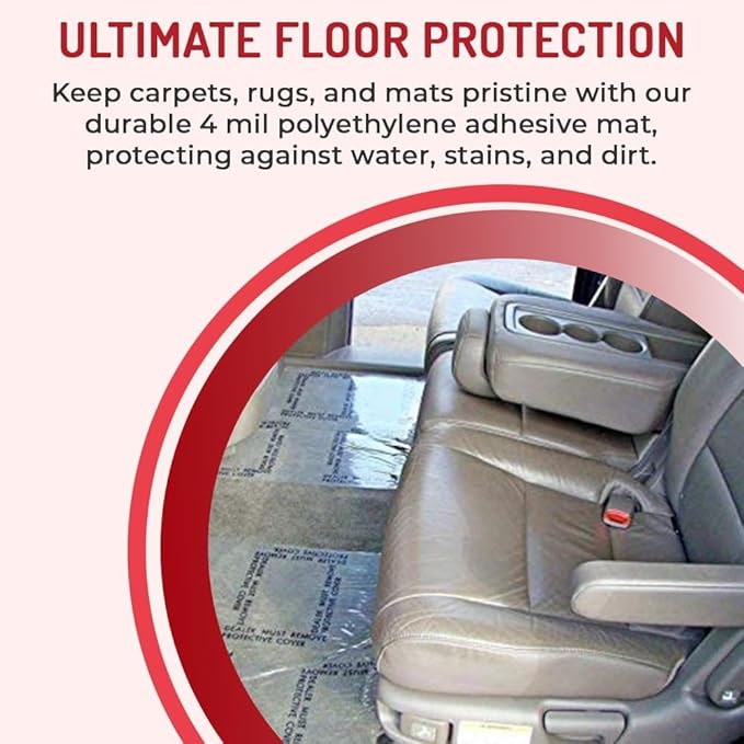 Hi-Tech Auto Adhesive Plastic Floor Mat, 4 mil | Perforated Every 24" | 343 Mats Per Roll | (24" Wide, 600' Long)
