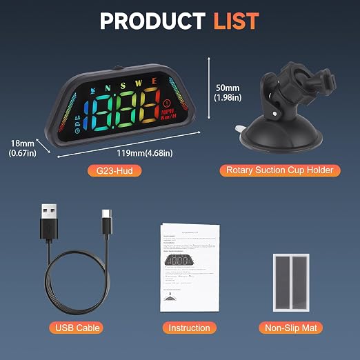 Color Digital Speedometer Heads Up Display for Vehicles,Multiple Color Options, Real-Time Speed, Auto Brightness, Overspeed Alert,360-degree Bracket,Plug and Play,Suitable for All Cars ﻿