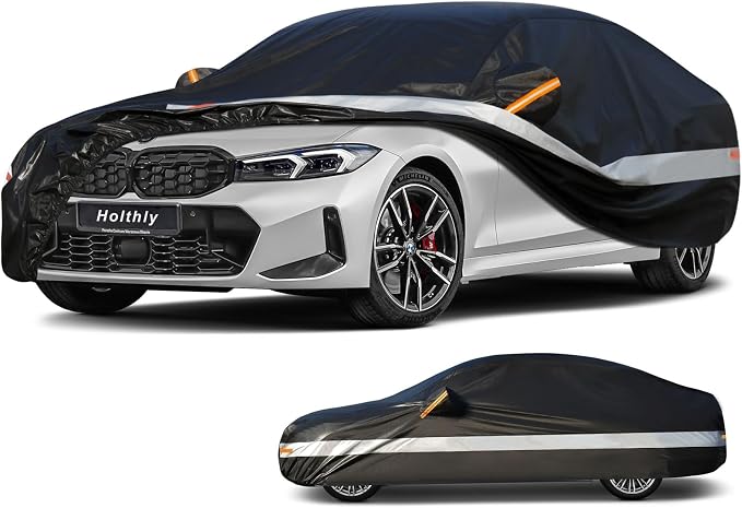 10 Layers Car Cover Custom Fit for BMW 3 Series 320i 328i 330i 335i M340i (2013-2026), Waterproof All Weather for Automobiles, Outdoor Full Cover Sun Dust Rain Protection with Cotton. Black