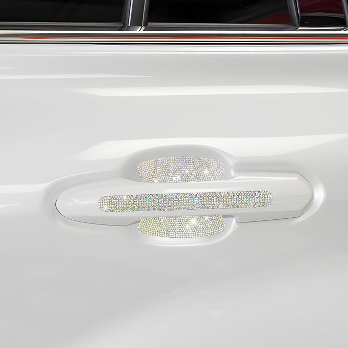 8PCS Bling Car Door Handle Protector, Crystal Rhinestone Anti-Scratch Vehicle Door Handle Bowl Stickers, Glitter Automotive Exterior Decal Accessories, Universal for Vehicles (Multicolor)