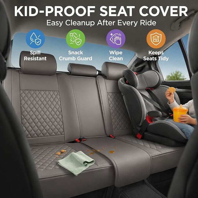 Gray Thick Nappa Leather 3D Contoured Automotive Car Seat Covers Full Set | Univerasal Precision Fit,Lumbar Support,3D Contoured,Semi Coverage,Waterproof,ThickTexture,for most Suvs Trucks Sedans