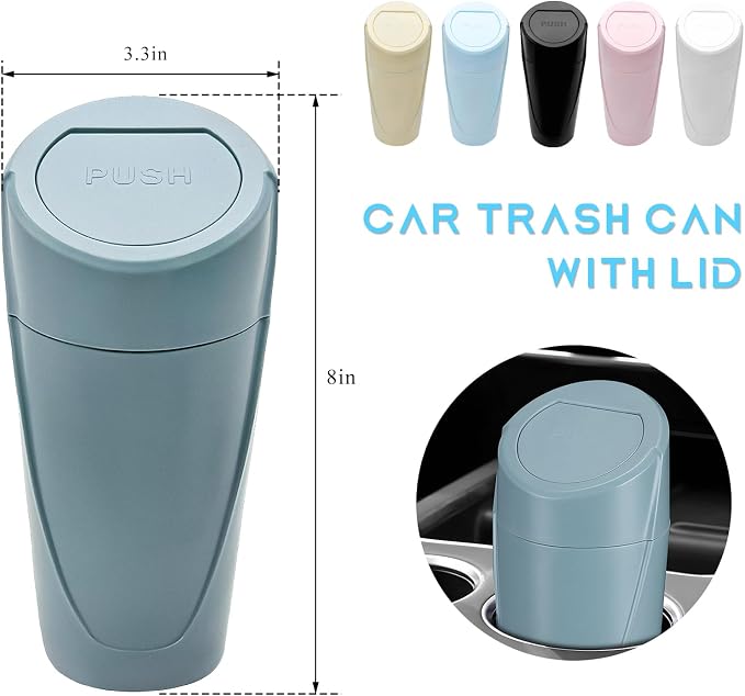 Car Trash Can Bin with Lid, Leakproof Auto Cup Holder Garbage Bin Multipurpose Storage Organizer, Mini Portable Dustbin Side Door Garbage Can for Vehicle Home Office (Black Green)