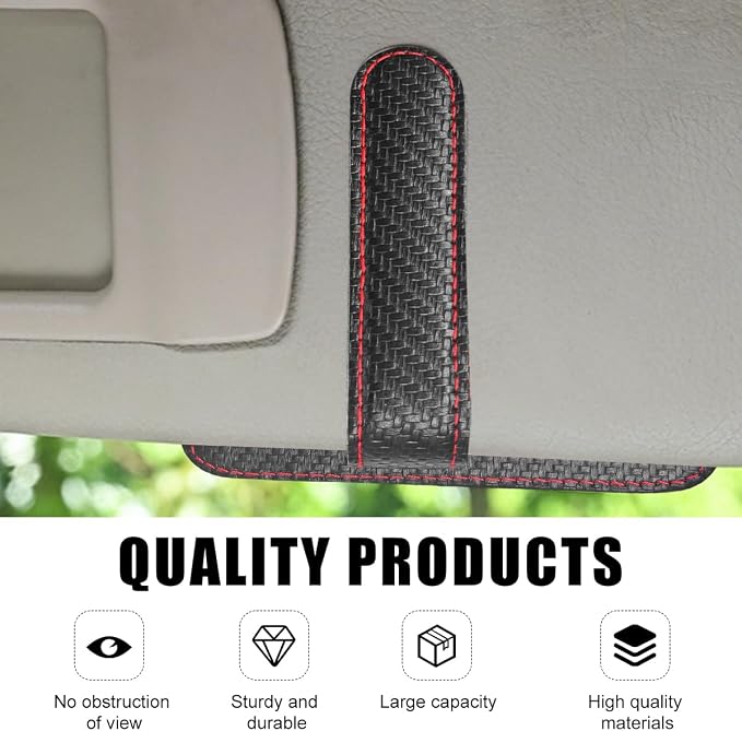 povtii Car Sun Visor Organizer, Multifunctional Vehicle Sun Visor Folder with Sunglasses Clip, Universal Interior Car Accessories (Red Carbon Fiber)
