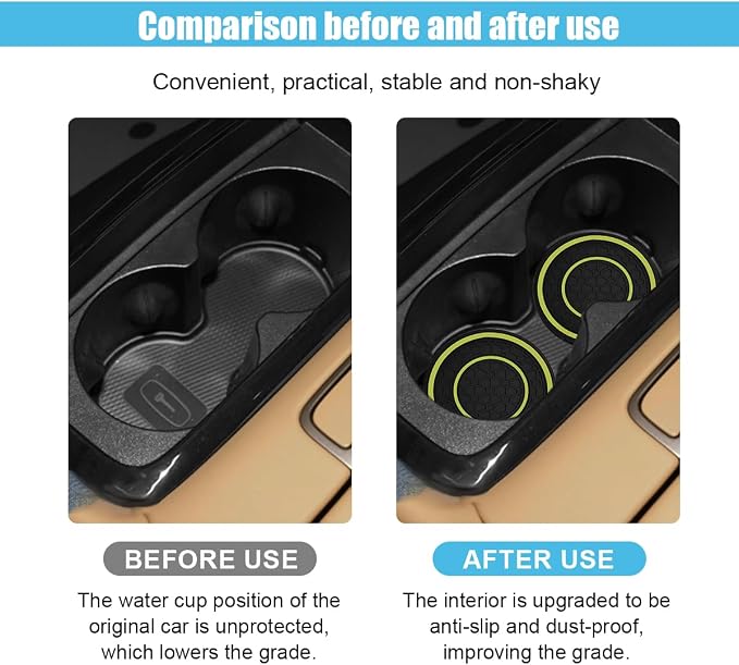 2PCS Car Cup Holder Coasters, 2.75 Inch Auto Non-Slip Anti Dust Cup Mats, Console Cup Holder Insert Coaster Auto Insulated Mats, Universal Interior Accessories for Most Cars (Yellow)