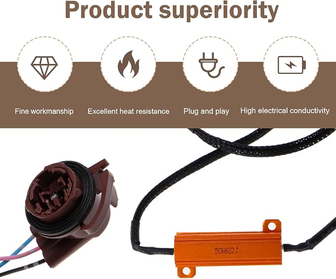 SLIMI 2 PCS Car 3157 Brake Light Resistor Decoders, 50W 6 Ohm LED Resistor Load Harness Decoders, Turn Signal Error Decoding Harness, for T20/3157/4157 Light Bulb (Multicolored)