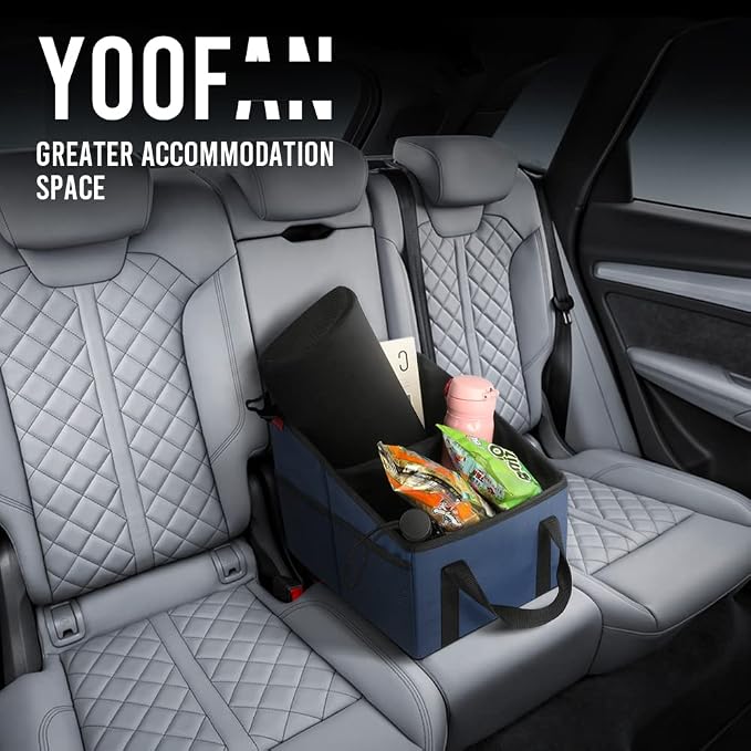 YOOFAN Car Seat Organizer - Passenger Seat Organizer, Collapsible Small Car Seat Storage for Console Front or Back, Automotive Backseat Organizer with Belt 4 Cup Holders for Kids Accessories, Blue