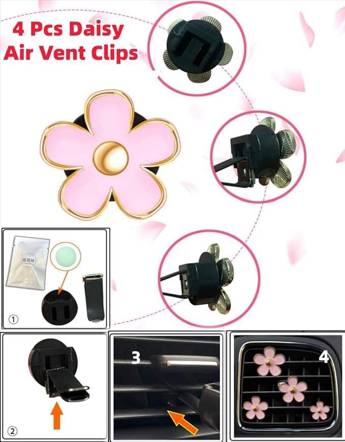 11 pcs Bling Car Accessories Set for Women, Steering Wheel Cover, Sparkly Seat Belt Covers, Daisy Vent Clips, Bling Shift Cover，Universal Fit Most Cars (Pink Diamond)