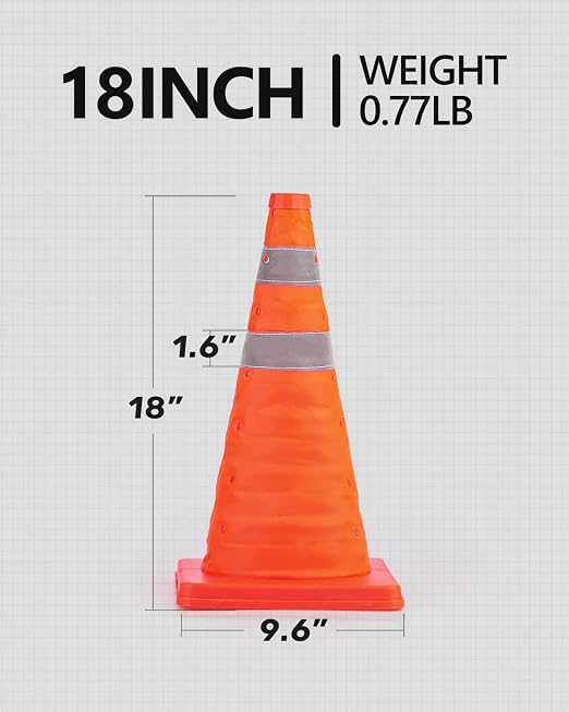 BATTIFE 18 Inch Collapsible Traffic Safety Cones, Orange Cones, Multi Purpose Pop-up Cones with Reflective Collar, for Road Parking, Driving Practice [1 Cone]