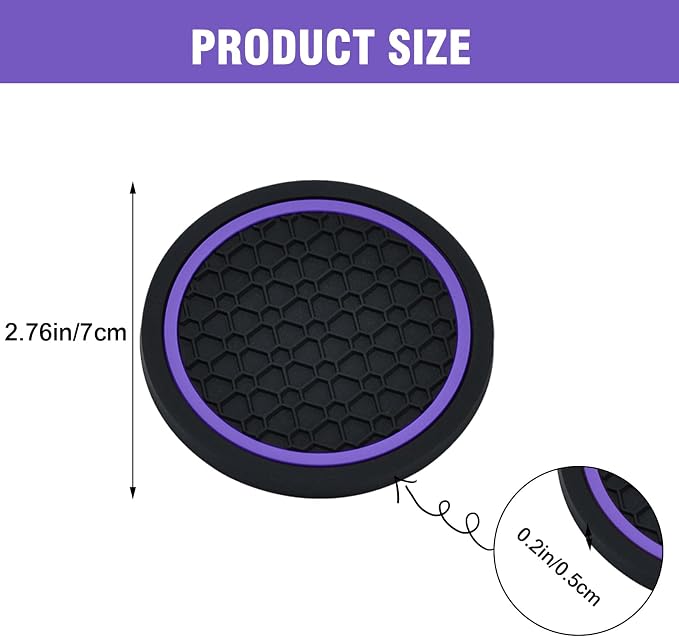 4PCS Car Cup Holder Coasters, 2.75 Inch Non-Slip Insert Water Bottle Holder Pads, Dustproof Automotive Interior Accessories Mat, Universal for Vehicles, Trucks, RVs and More (Purple)