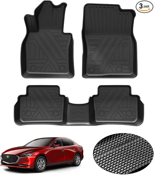 KUST Floor Mats for 2019-2025 2026 Mazda 3 (FWD Only), All Weather TPE Rubber Car Mats for Mazda3 Accessories 1st & 2nd Row Liners Non-Slip High Side