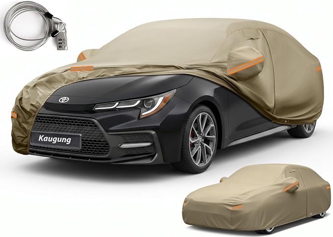 Kaugung Custom Fit Car Cover for Toyota Corolla Sedan (1996-2026), Heavy Duty All Weather Waterproof Outdoor Cover, Sun Rain Snow UV Protection with Driver Door Zipper, Mirror Pockets & Air Vents