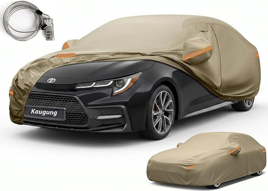 Kaugung Custom Fit Car Cover for Toyota Corolla Sedan (1996-2026), Heavy Duty All Weather Waterproof Outdoor Cover, Sun Rain Snow UV Protection with Driver Door Zipper, Mirror Pockets & Air Vents