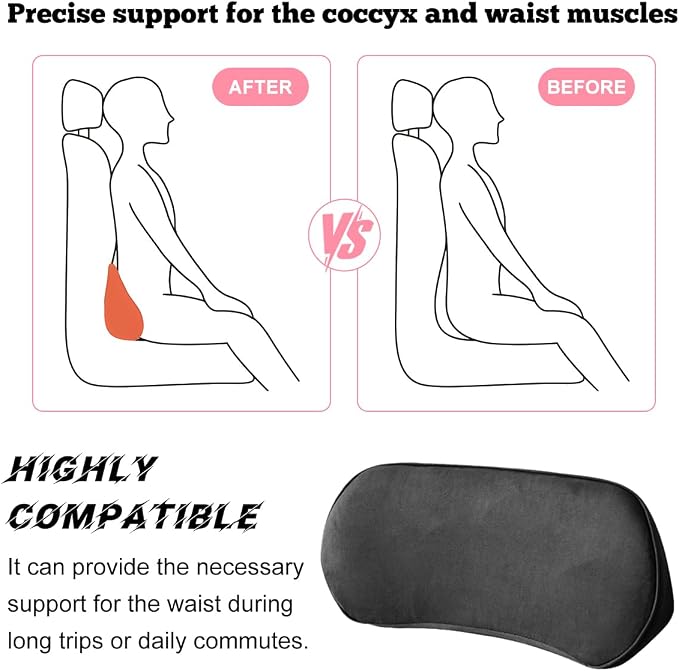Osilly Car Lumbar Support Pillow, Memory Foam Comfortable Vehicle Seat Lower Back Support Cushion, Back & Sciatica Pain Relief Automotive Interior Driver Seat Pad, Universal for SUV RV Truck (Black)