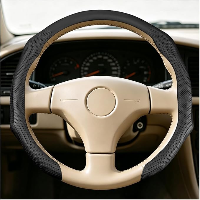 Car Steering Wheel Cover, Comfortable Grip Non-Slip Breathable Vehicle Steering Wheel Protector, Automotive Interior Decoration Accessories, Universal Fit (Black)