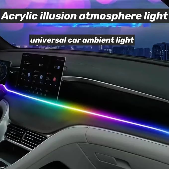 Interior Car Ambient Lighting Neon Kit for Center Console Dashboard Gap | 43.3 Inches, High Bright, RGB LED Ultrathin Acrylic Strip Lights, APP & Remote Control, USB interface, Music Sync, Universal