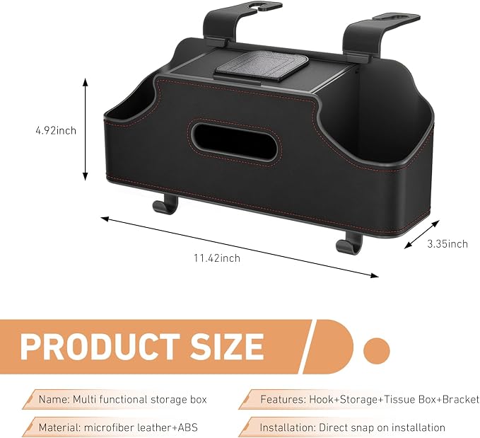 Car Organizer, Car Back Seat Organizer with 2 Drink Cup Holder, Leather Car Storage Box with Tissue Pouch, Multi-functional Behind Seat Storage Case, Universal for Most Vehicles (Black)