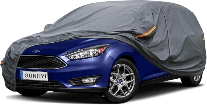 GUNHYI Premium Car Cover Custom Fit Ford Focus Hatchback, 16 Layers Heavy Duty Car Cover Waterproof All Weather with Zipper Door for Sun Rain Snow Dust Uv Protection