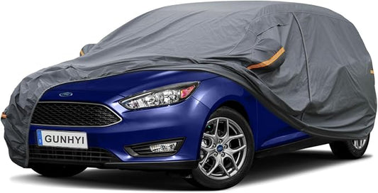 GUNHYI Premium Car Cover Custom Fit Ford Focus Hatchback, 16 Layers Heavy Duty Car Cover Waterproof All Weather with Zipper Door for Sun Rain Snow Dust Uv Protection