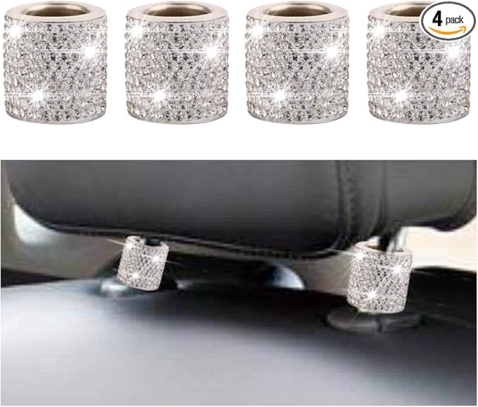BELOMI 4 Pack Car Headrest Collars, Bling Car Head Rest Collars Rings Decor, Rhinestone Car Head Rest Collars, Diamond Interior Car Seat Accessory (Style 2-White)