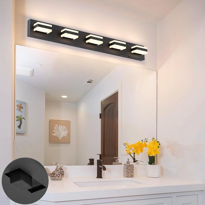 SOLFART 5 Lights Bathroom Light Fixtures Modern Bathroom Lights Over Mirror Black Vanity Lights for Bathroom LED Light Fixture Restroom 5 Color Temperature Adjustable 5CCT ETL Listed