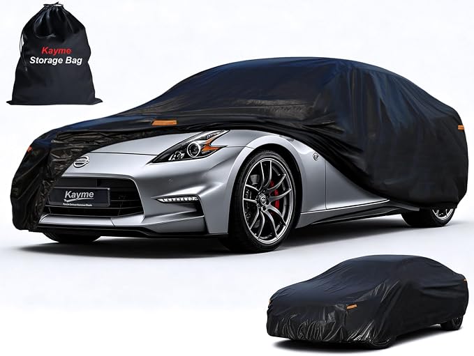 Kayme 7 Layers Car Cover Custom Fit for Nissan 350Z/370Z (2009-2025) Waterproof All Weather for Automobiles,Outdoor Full Cover Rain Sun UV Protection.Black