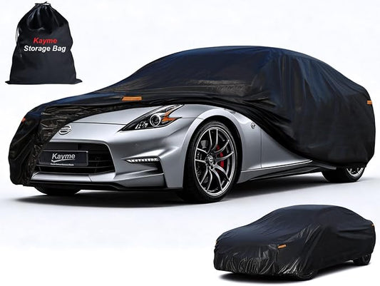 Kayme 7 Layers Car Cover Custom Fit for Nissan 350Z/370Z (2009-2025) Waterproof All Weather for Automobiles,Outdoor Full Cover Rain Sun UV Protection.Black