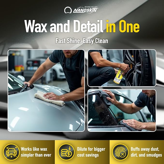 Nanoskin QUICK SHINE Quick Detail Spray 5 Gallons - Waterless Detailer Spray for Car Detailing | Deep Gloss Car Wax Booster & Clay Lubricant | Removes Dust, Smudges, Fingerprints & Other Contaminants, Yellow, 640.00 Fl Oz (Pack of 1)