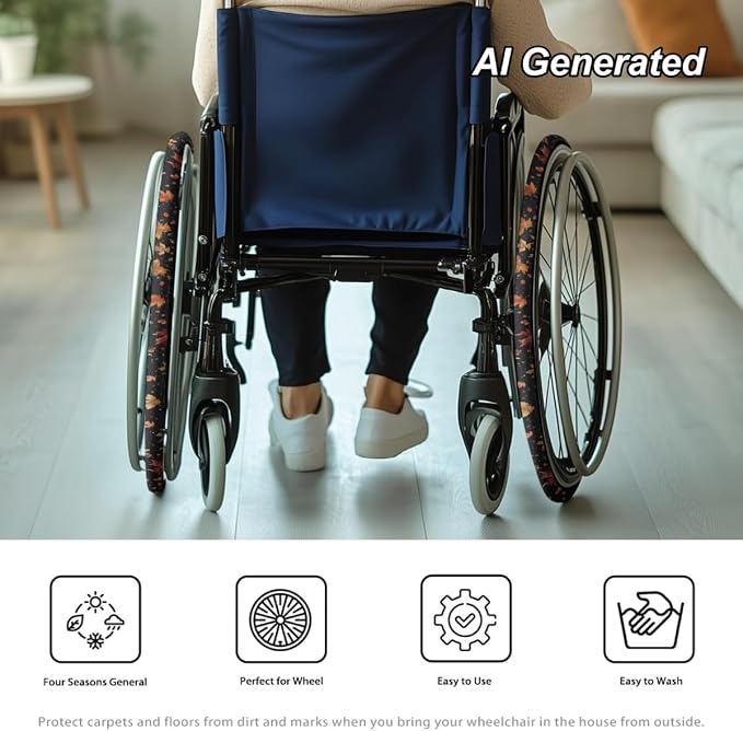Marble Wheelchair Wheel Covers Set of 2 Leaves Wheelchair Accessories to Protect Floors Carpets