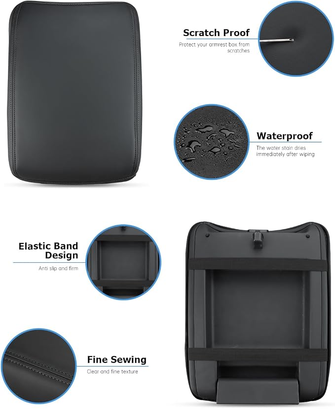 INTGET Center Console Cover for Honda Pilot Accessories 2023 2024 2025 2026,Ridgeline/Passport 2024-2026 Leather Car Armrest Arm Rest Box Lid Middle Seat Protector (Black Stitches with pad, 2023+)