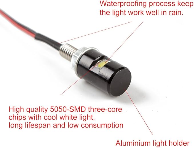 CZC AUTO 4PCS License Plate Light, License Tag Screw Bolt Lamp, 12V White LED Bulb, Waterproof/Rainproof, Black Aluminium Light Holder, Legal for Car Motorcycle Truck RV ATV Bike
