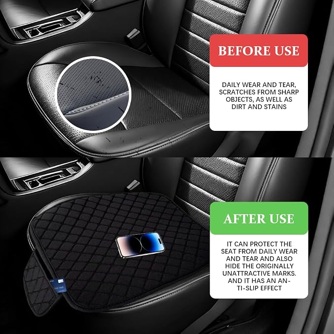 Leather Front Car Seat Cover, Anti-Slip Car Seat Bottom Covers, Full Wrapped Bottom Seat Protectors with Storage Pocket, Universal Comfortable Seat Cushion Fit Vehicles SUVs Trucks (K2-Black)