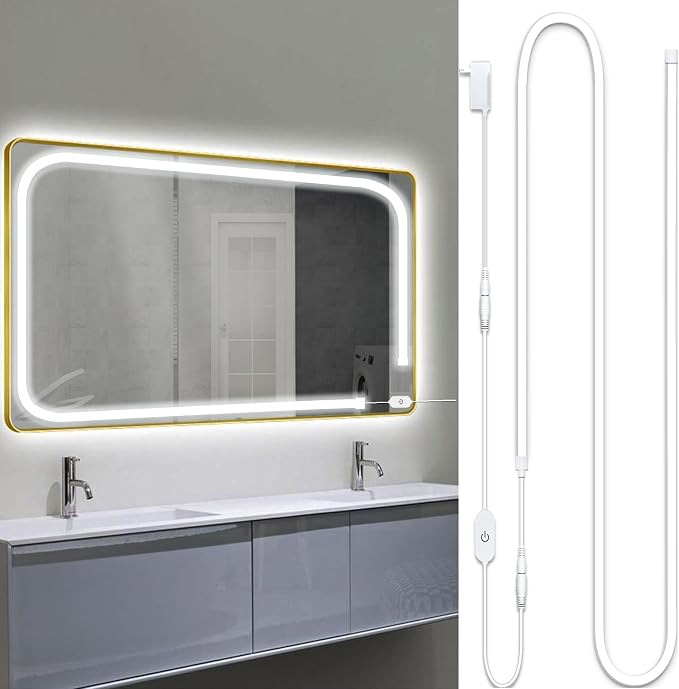 LED Vanity Mirror Lights, Hollywood Style Makeup Lighting, 10FT/6000K/Dimmable/12V Adapter/Self-Adhesive Strip Lights for Mirror, Lighting for Makeup Vanity Table & Bathroom Mirror