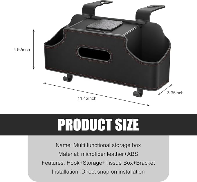 1 PC Backseat Organizer with Dual Cup Holder, Multi-function Tissue Hanging Box and 2 Hooks, Extra Rear Seat Road Trip Storage Accessories, Universal for Most Cars, Trucks, SUVs (Black)
