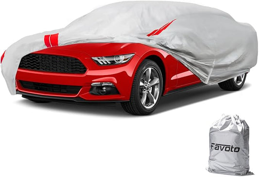Favoto Car Cover Waterproof Custom Fit for Ford Mustang (1964-2026) | Windproof Heavy Duty Car Cover for Automobiles Outdoor with Reflective Strips All Weather Rain Dust Snow UV Protection