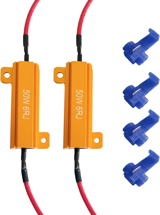 2PCS 50W 6Ohm Load Resistors, LED Resistor Turn Signal, Car LED Turn Signal Light Load Aluminum Shell with Wire Clip, Tail Light Bulb Fast Blink Error Code Warning Cancellor for Fix Hyper Flash
