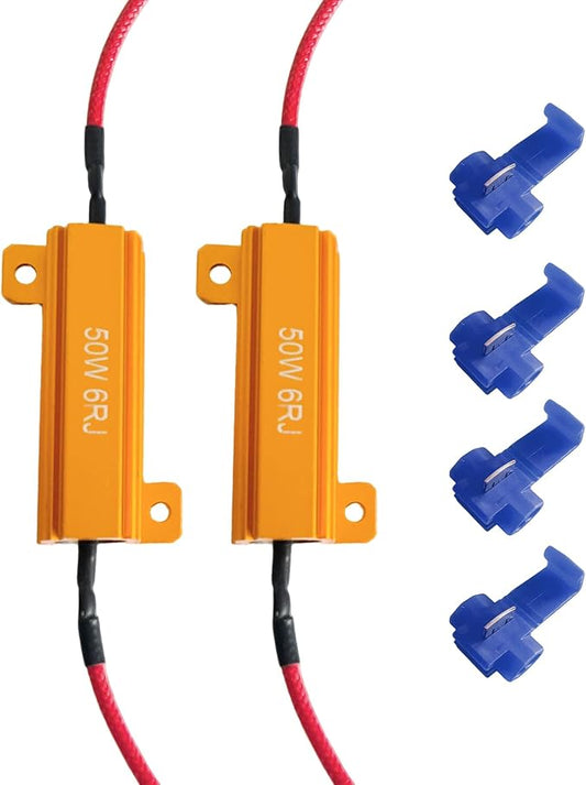 2PCS 50W 6Ohm Load Resistors, LED Resistor Turn Signal, Car LED Turn Signal Light Load Aluminum Shell with Wire Clip, Tail Light Bulb Fast Blink Error Code Warning Cancellor for Fix Hyper Flash