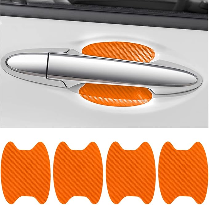 4PCS Universal Carbon Fiber Anti-Scratches Auto Door Handle Protective Film, Door Handle Protector Sticker, Paint Cover Guard Stickers Fit for Most Car Handles (Orange/4PCS)