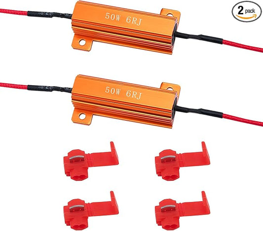 2Pcs 50W 6Ohm Load Resistors LED Turn Signal, LED Load Resistor Kit for Fix LED Bulb Fast Hyper Flash Turn Signal Blink Error Code (Amber)