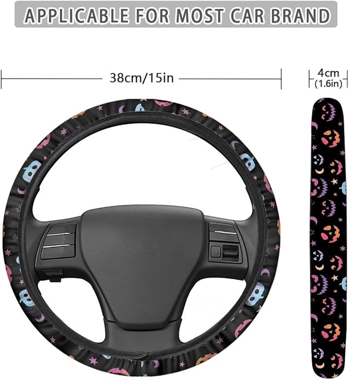 AFPANQZ Universal Automotive Steering Wheel Covers Fit 14 to 15 inch | Ghost Face Star Print, Easy Fix Machine Washable Steering Wheel Protection for All Season