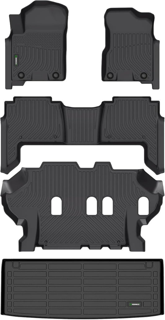ANBINGO®Floor Mats & Cargo Liner Fit for 2019-2024 Nissan Armada (8 Seats)/Infiniti QX80 (Bench Seat) Waterproof Car Mats for Armada All Weather Floor Liners Fit QX80 Rubber High Edge Protection