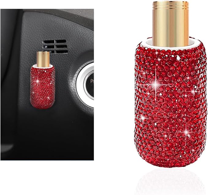 DXNQ Upright Car Lipstick Holder, Bling Strong Adhesive Upright Lipstick Organizer Vehicle Lip Balm Holder, Sparkling Rhinestone Auto Interior Insulating Lip Balm Mount for Women (Red)
