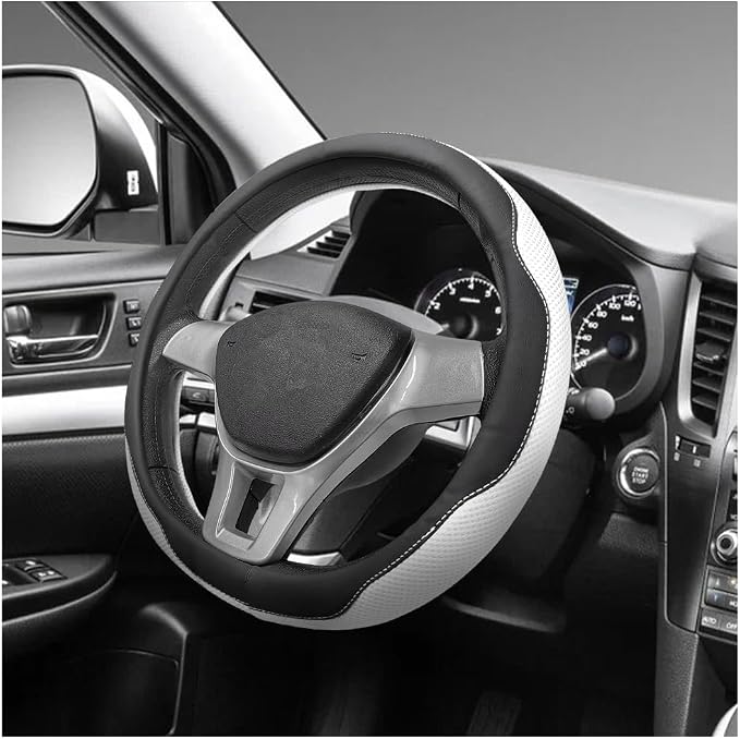 Microfiber Leather Steering Wheel Cover, Breathable Steering Wheel Protector with Anti-Slip Inner Ring, Universal 14.5"-15" Car Wheel Cover Auto Interior Decor for Men Women (White)