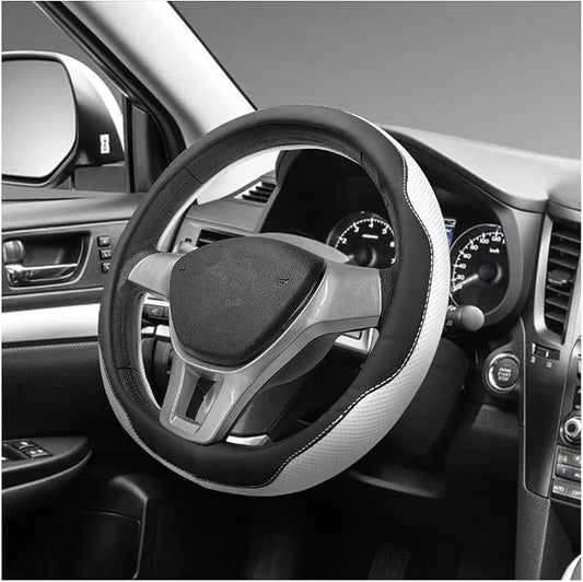 Microfiber Leather Steering Wheel Cover, Breathable Steering Wheel Protector with Anti-Slip Inner Ring, Universal 14.5"-15" Car Wheel Cover Auto Interior Decor for Men Women (White)