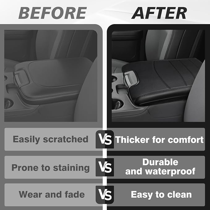 Muslogy Center Console Armrest Cover Fit for Dodge Ram 1500 2013-2018 & 2013-2026 Ram 2500/3500 Accessories, Comfort Armrest Pad Console Lid Cushion Vegan Leather Regular Thick(Jump Seat ONLY)