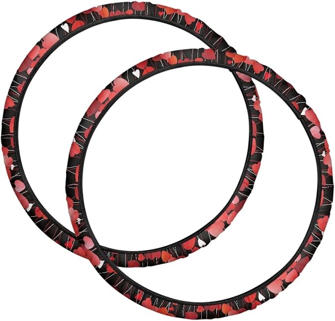 Red Heart Wheelchair Wheel Covers for Valentines Day Non-Slip Wheelchair Accessories Tyre Covers Wear-Resistant Dustproof Holiday Decor