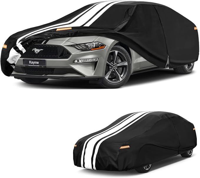 Kayme Heavy Duty Car Cover Custom Fit for Ford Mustang/Shelby/Mustang GT GT350 GT500 (1964-2026), Outdoor Full Exterior Cover with Tape and Towel, Rain Snow Sun UV Protection.